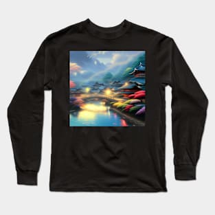 Beaux Animes Art Fantasy Japanese Anime Village Design Long Sleeve T-Shirt